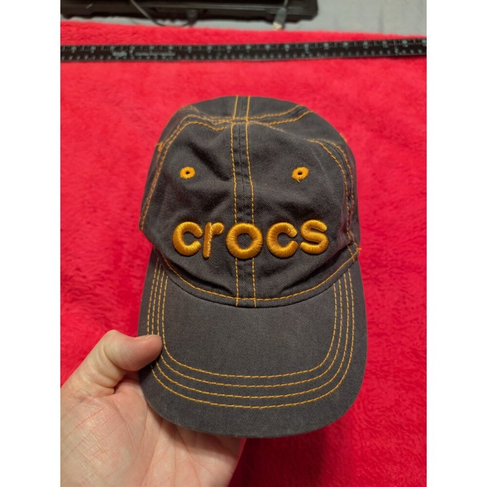 Crocs Kid's Adjustable Hat Gray Orange Robot Print Under Bill Youth Strapback
